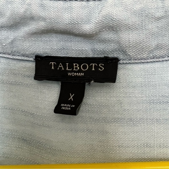 Talbots Women’s Henley Top Chambray Tencel Lyocell Roll Tab Sleeve size X - Picture 3 of 5